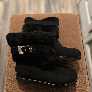 Guess Black Suede Fur-Trimmed Boots